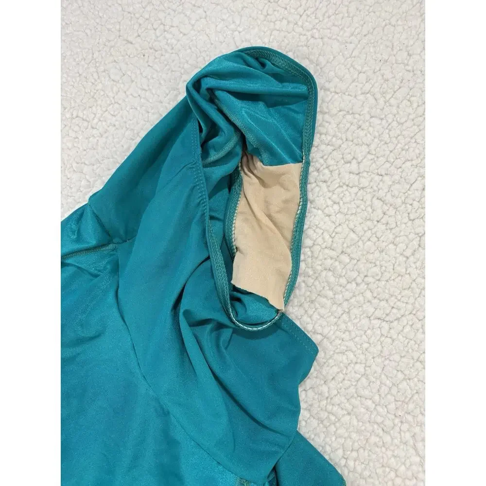Vintage‎ Christina One Piece Swimsuit Modest Swim Dress Wrap Teal Gold Button 10